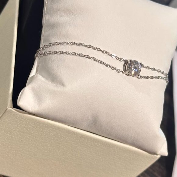 Moissanite 2 Carat Round Pendant Double Strand Bracelet 925 Sterling Silver NWT - Picture 16 of 16